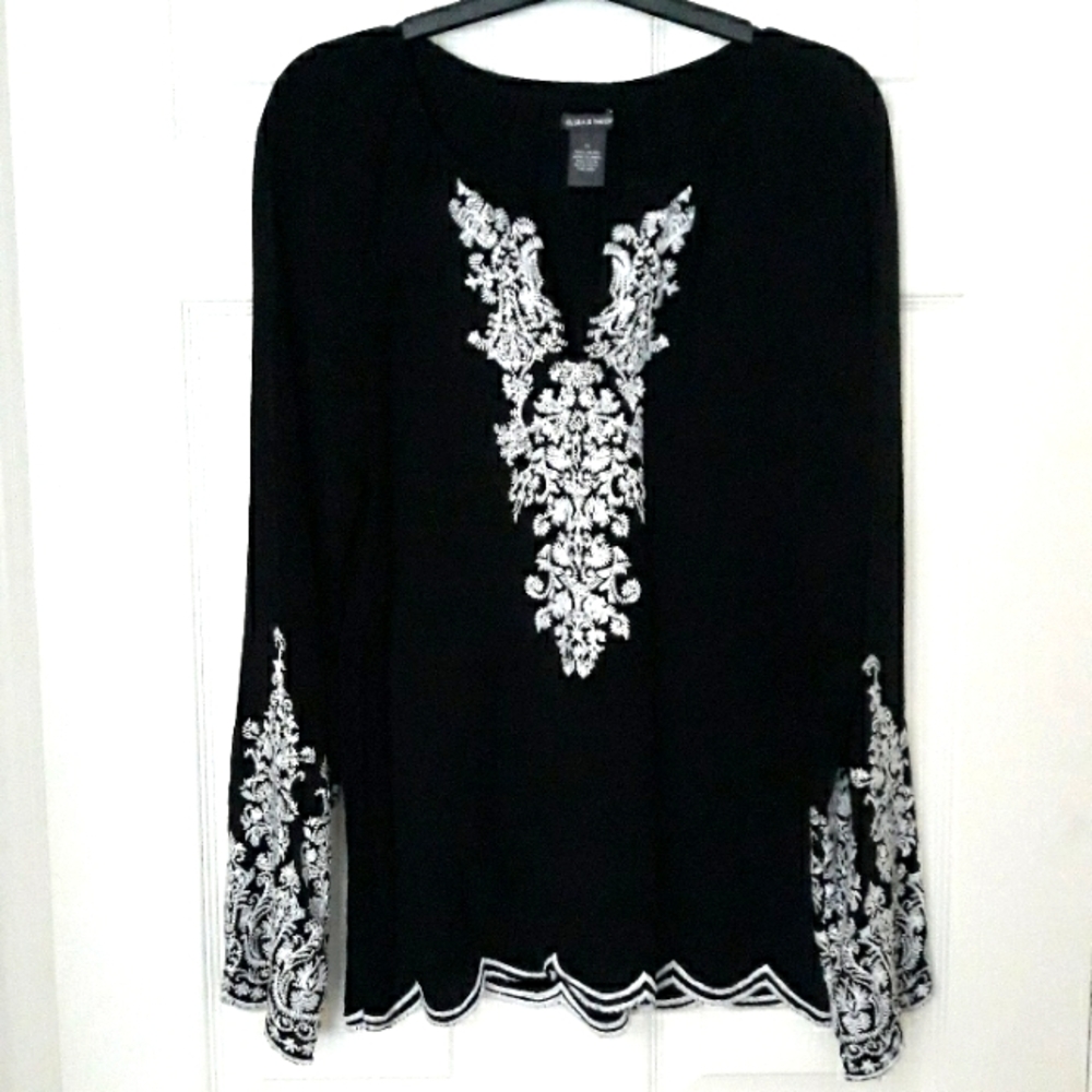 Chelsea & Theodore Black with White Embroidered BOHO Tunic